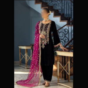 3-Piece Unstitched Naqashi Apparel Velvet EMB Suit | LBX-1029