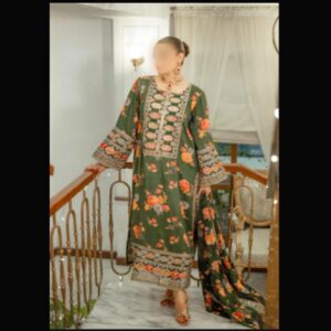 3-Piece Unstitched Naqashi Apparel Heavy Embroidered Linen Suit | LBX-1022